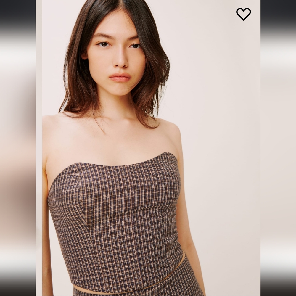NWT Reformation Maia Brown Plaid Tube Top Size 8
